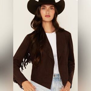NWT Shyanne Western Faux Suede Fringe Cowgirl Jacket Blazer Brown Women’s XXL